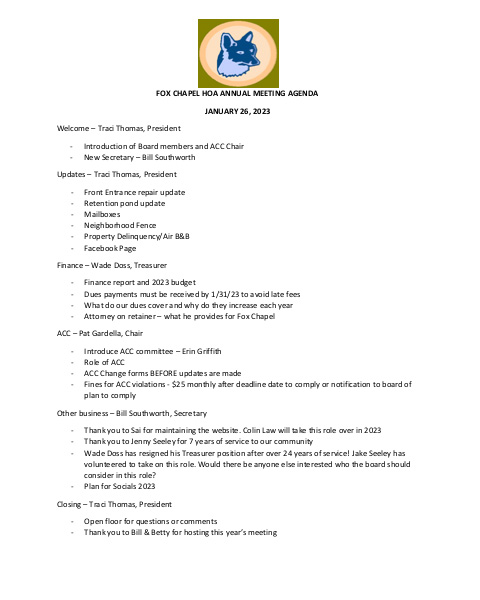 Jan 2023 Meeting Agenda